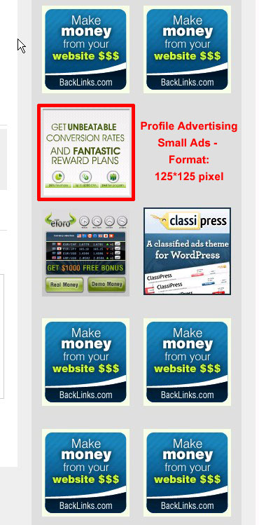 Profile Advertising Small Ad : 125x125 pixels
